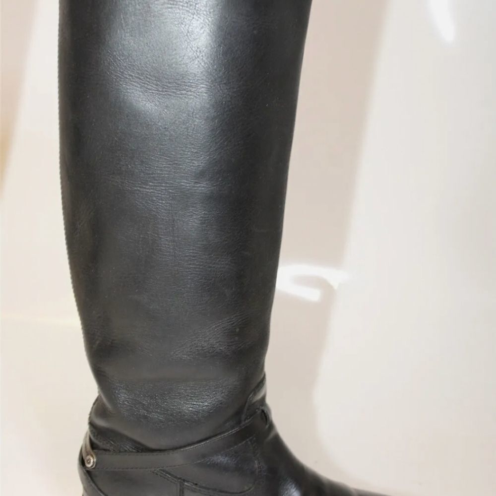 Frye Lindsay Plate Tall Black Leather Harness Riding Boots - Picture 6 of 13